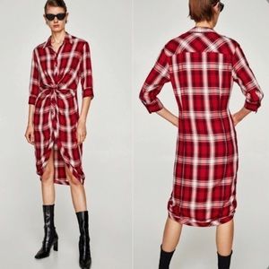 ZARA red plaid twist front shirt dress!